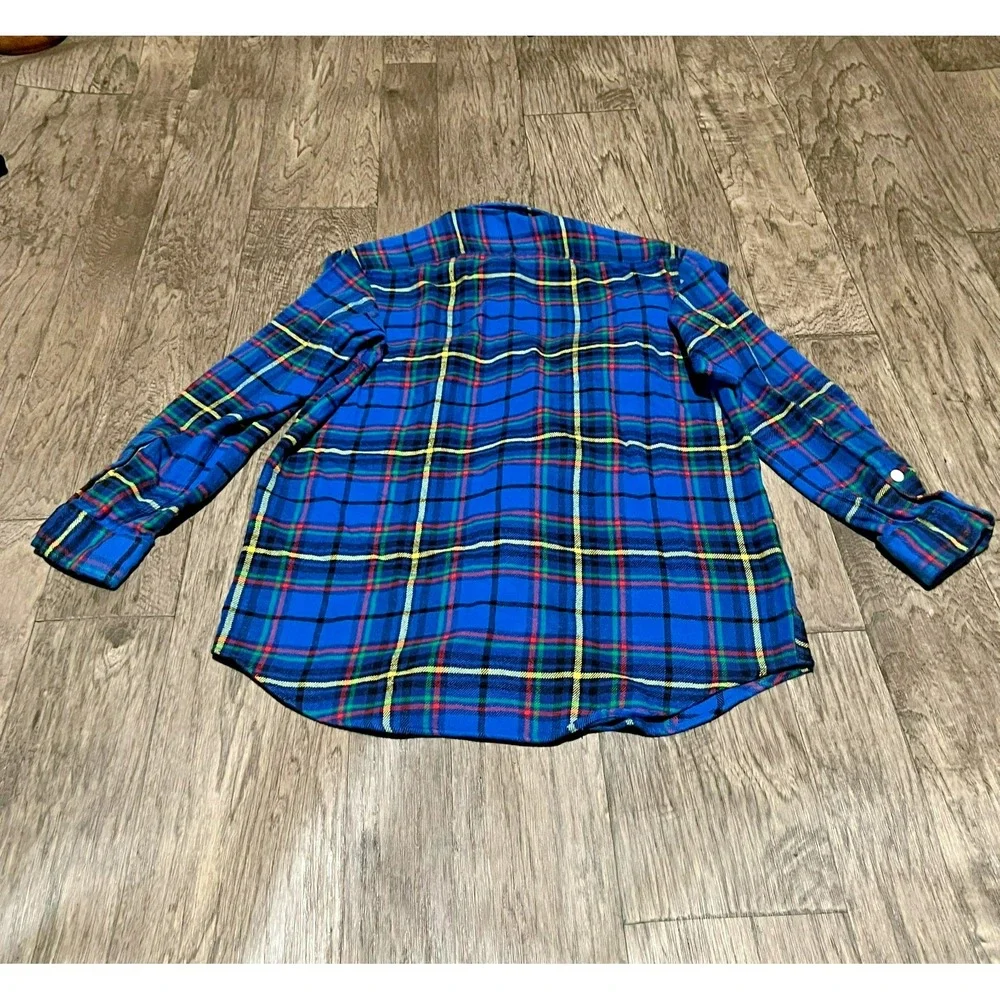 Polo Ralph Lauren Medium Classic Fit Blue Plaid Flannel Button Front Shirt
